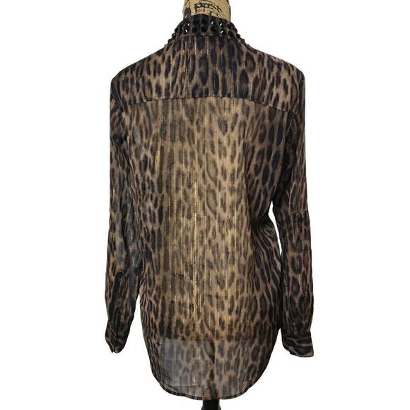 Michael Michael Kor Button Up Semi Sheer Embellished Blouse Medium NWOT - Picture 4 of 8